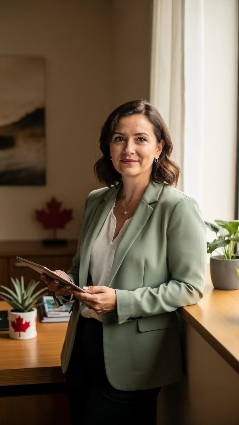 A Canadian lawyer reviewing contract templates in their office